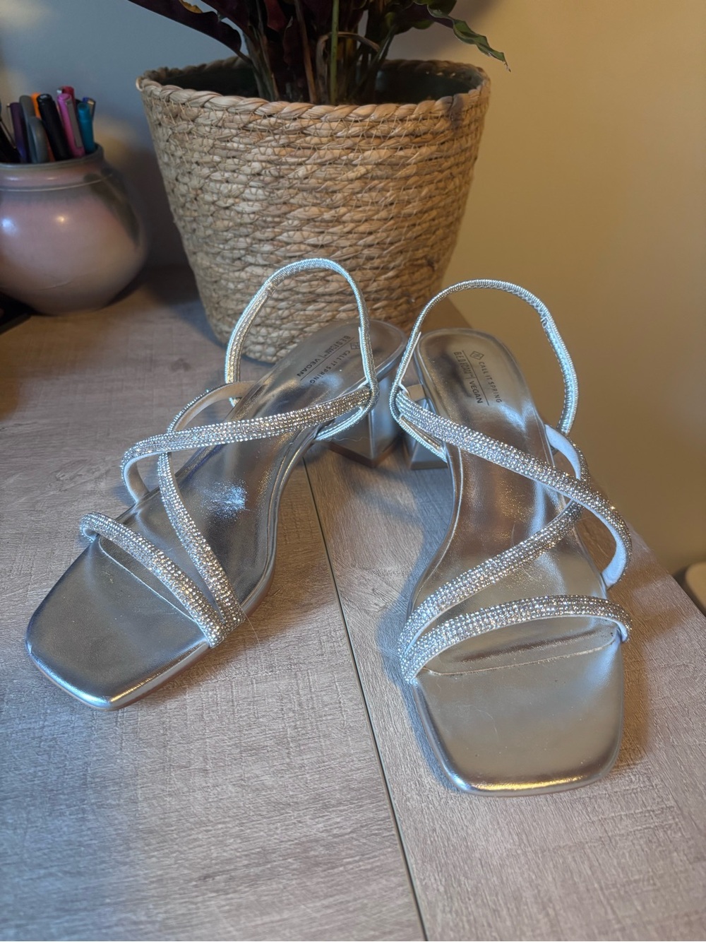Call It Spring Silver Rhinestone Strappy Heels - Picture 2 of 7